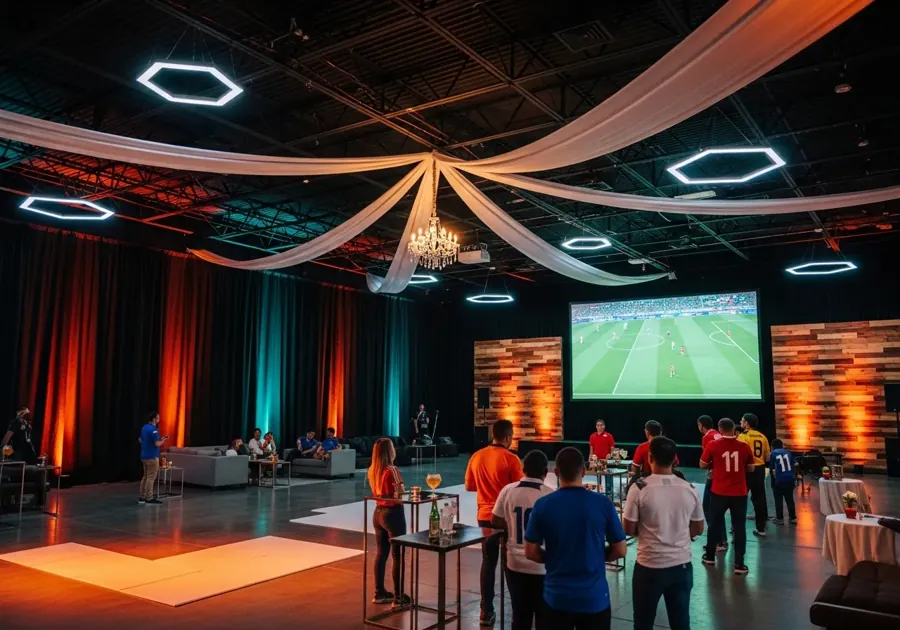 Watch party with big screen and cheering guests